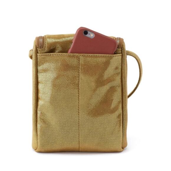 NWT! HOBO Leather Gold Shimmer Fern Saddle Crossbody Bag - Picture 3 of 10